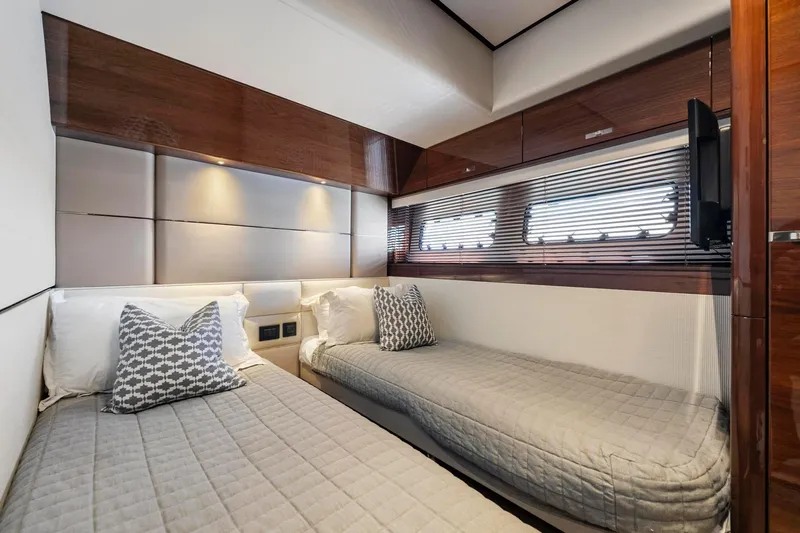 Slide: The Image of Luxurious twin cabin interior of 2018 Princess Y75 yacht with modern wood finishes. - 43