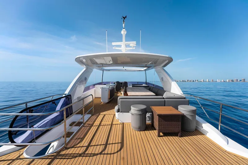 Slide: The Image of Luxurious 2018 Princess Y75 yacht deck with ocean view and modern seating. - 54