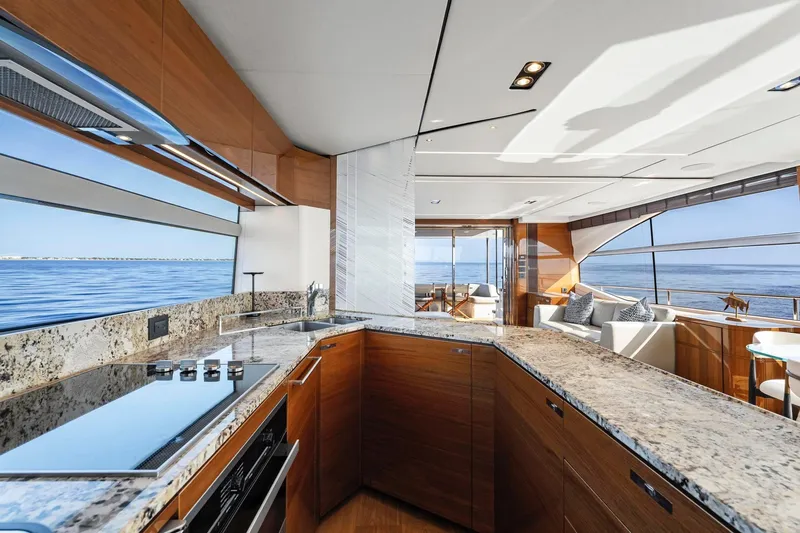 Slide: The Image of Luxurious 2018 Princess Y75 yacht interior with modern kitchen and ocean view. - 16