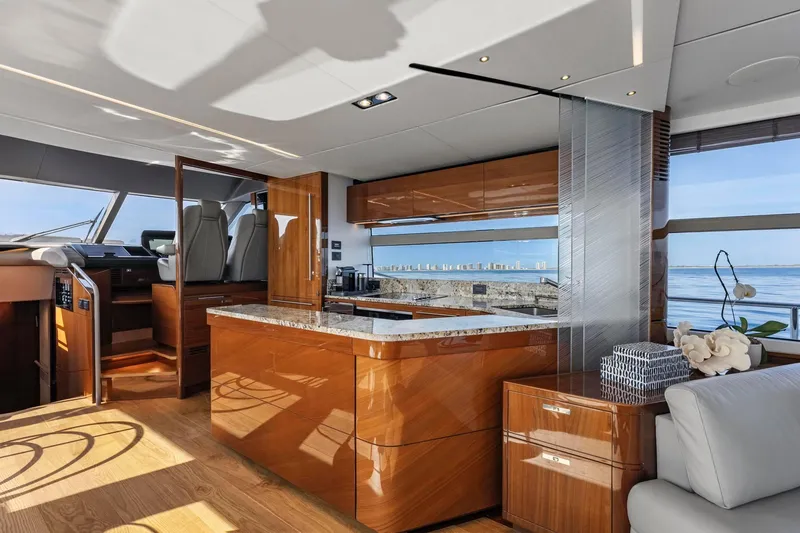 Slide: The Image of Luxurious interior of 2018 Princess Y75 yacht with modern kitchen and ocean view. - 13