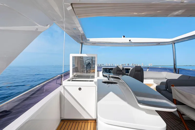 Slide: The Image of Luxurious 2018 Princess Y75 yacht deck with seating, ocean view, and modern amenities. - 62