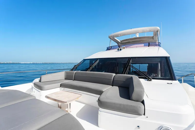 Slide: The Image of Luxurious 2018 Princess Y75 yacht with spacious deck seating and ocean view. - 67