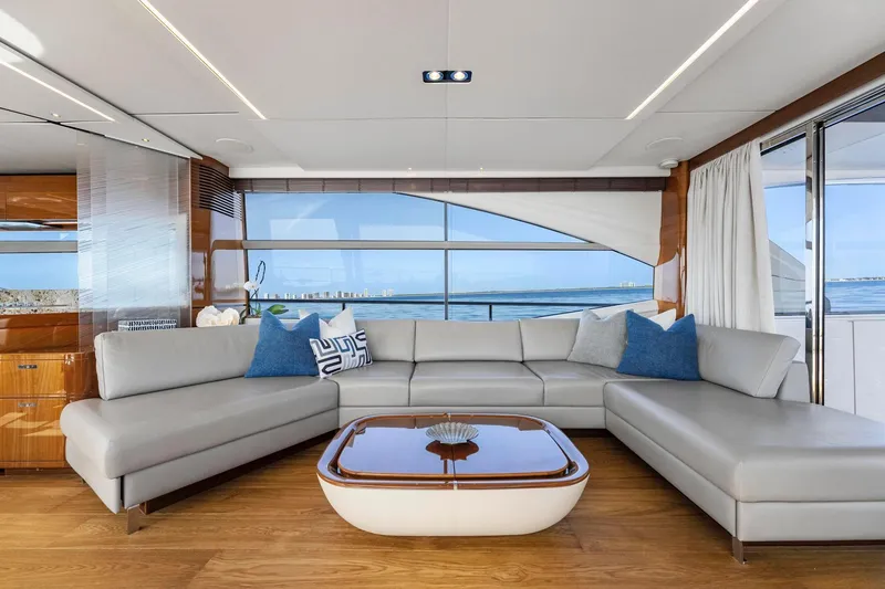 Slide: The Image of Luxurious interior of 2018 Princess Y75 yacht with modern seating and ocean view. - 11