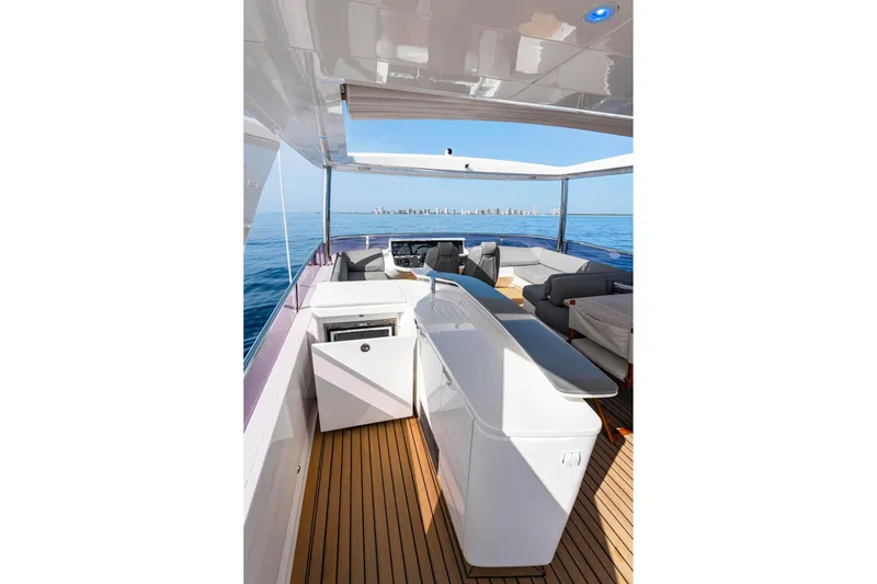 Slide: The Image of Luxurious 2018 Princess Y75 yacht deck with modern seating and ocean view. - 60