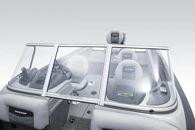 Slide: The Image of 2017 Tracker Targa V-18 WT with gray seats and windshield, ideal for fishing trips. - 31
