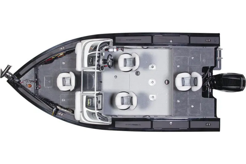 Slide: The Image of Overhead view of a 2017 Tracker Targa V-18 WT boat with four seats and an outboard motor. - 20