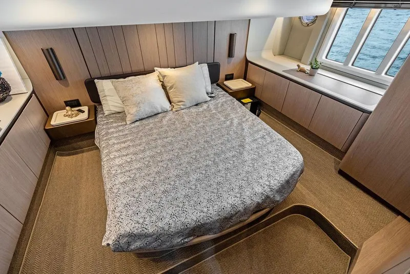 Slide: The Image of Luxurious bedroom interior of 2022 Azimut Fly 50 yacht with ocean view. - 44