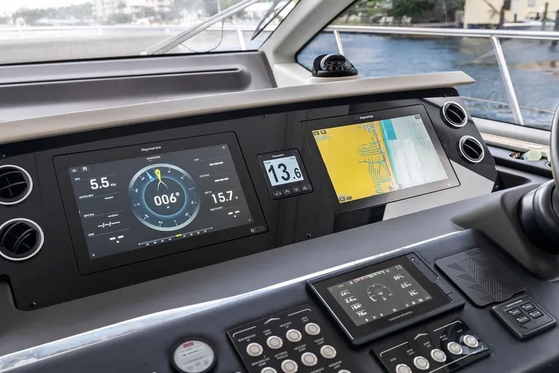 Slide: The Image of Cockpit of 2022 Azimut Fly 50 yacht with advanced navigation displays. - 41
