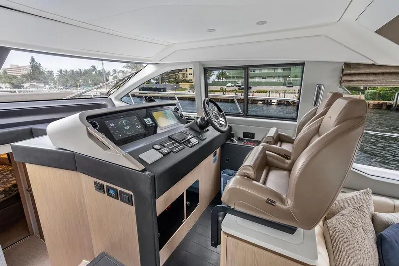 Slide: The Image of Luxurious interior of 2022 Azimut Fly 50 yacht with modern helm and leather seating. - 37
