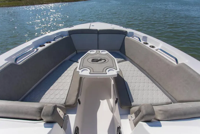 Slide: The Image of Manufacturer Provided Image: 2023 Sea Fox 268 Traveler boat interior with cushioned seating and table. - 65