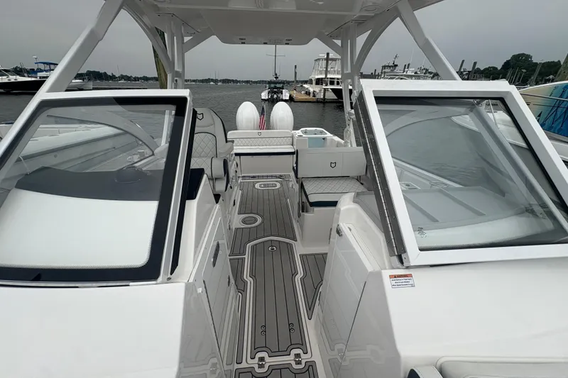 Slide: The Image of 2023 Sea Fox 268 Traveler boat interior with sleek design and spacious seating. - 4