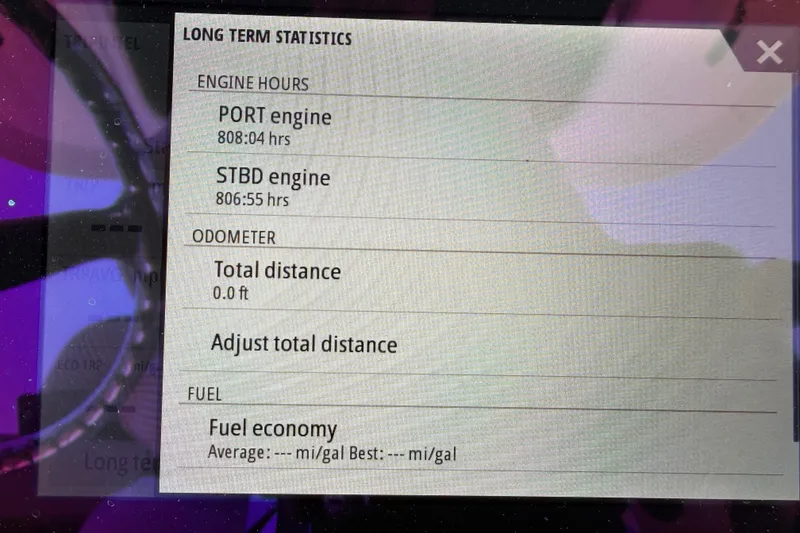 Slide: The Image of Display showing engine hours and statistics for 2017 Boston Whaler 330 Outrage. - 52