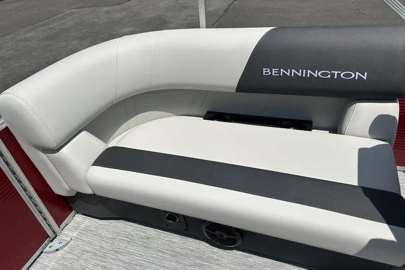Slide: The Image of 2026 Bennington S Quad Bench 20 SSR boat seat, white and black upholstery. - 15