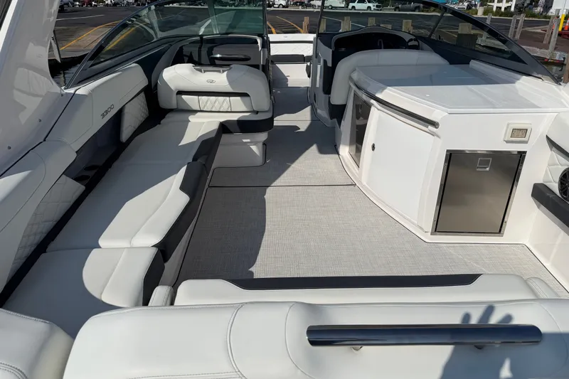 Slide: The Image of Luxurious interior of a 2027 Regal 3300 boat with spacious seating and modern amenities. - 31