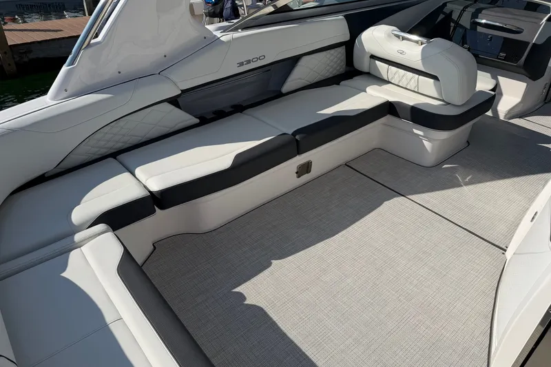 Slide: The Image of Luxurious interior of 2027 Regal 3300 boat with spacious seating and elegant design. - 18