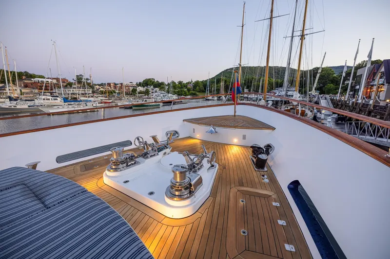 Slide: The Image of Luxurious 2004 Holland Jachtbouw Custom yacht deck at marina during sunset. - 22