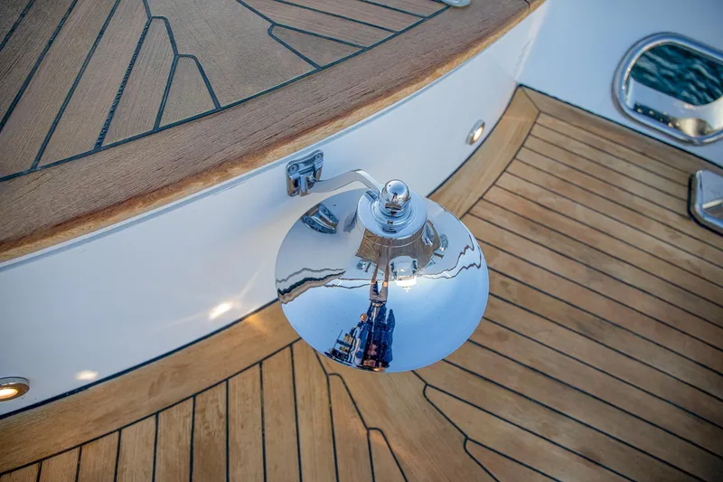 Slide: The Image of Polished chrome detail on 2004 Holland Jachtbouw Custom yacht with teak decking. - 17