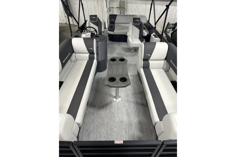 Slide: The Image of 2026 Bennington S Swingback 22 SSB pontoon boat interior with gray and white seating. - 7