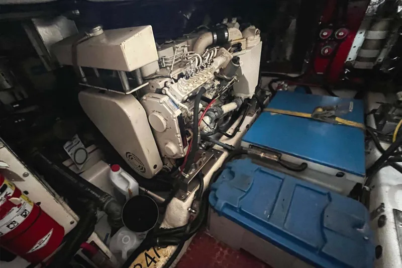 Slide: The Image of Engine room of 1997 Ocean Alexander 440 Sundeck CPMY with visible machinery and equipment. - 29