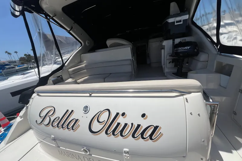 Slide: The Image of Regal Commodore 4160 yacht, 2000 model, named "Bella Olivia" docked at Marina del Rey. - 12