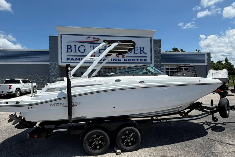 Slide: The Image of 2024 Monterey M4 boat on trailer at Big Thunder Marine Center. - 2