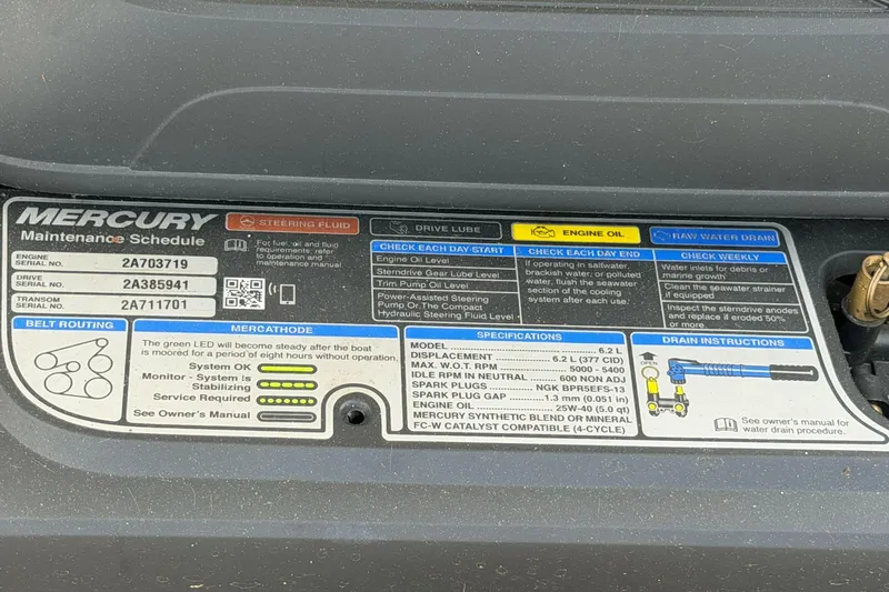 Slide: The Image of Maintenance schedule label for a 2024 Monterey M4, detailing engine specifications and service instructions. - 3