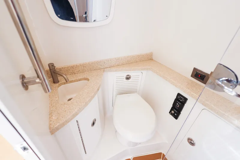 Slide: The Image of Compact bathroom in 2018 HCB 53 Suenos boat with sink and toilet. - 45