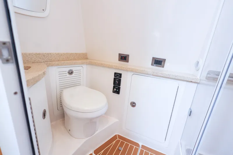 Slide: The Image of Luxurious bathroom interior of 2018 HCB 53 Suenos yacht with modern fixtures. - 46