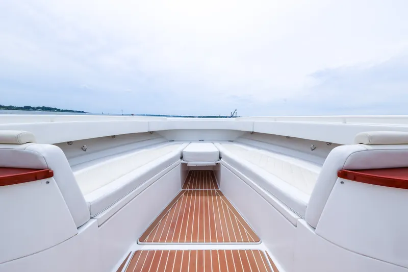 Slide: The Image of Luxurious seating area on 2018 HCB 53 Suenos boat with sleek design and wooden flooring. - 50