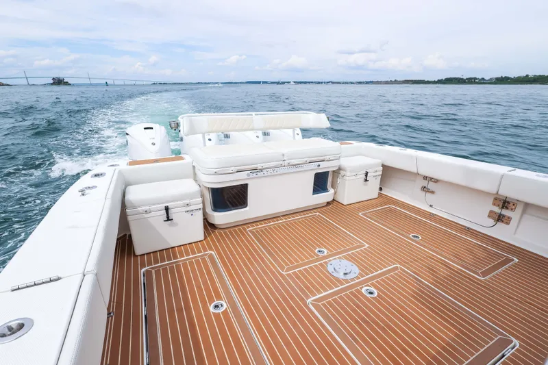 Slide: The Image of 2018 HCB 53 Suenos boat with spacious deck and ocean view. - 16
