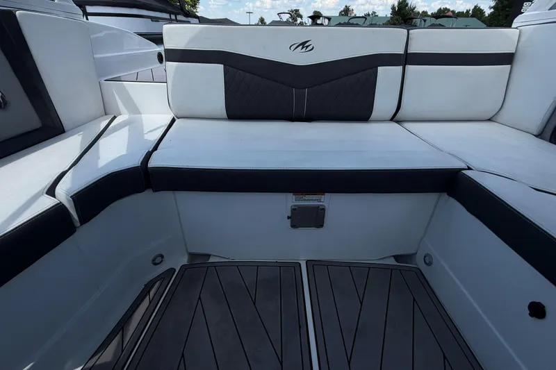 Slide: The Image of 2023 Monterey 238SS Super Sport boat interior with sleek seating and modern design. - 23