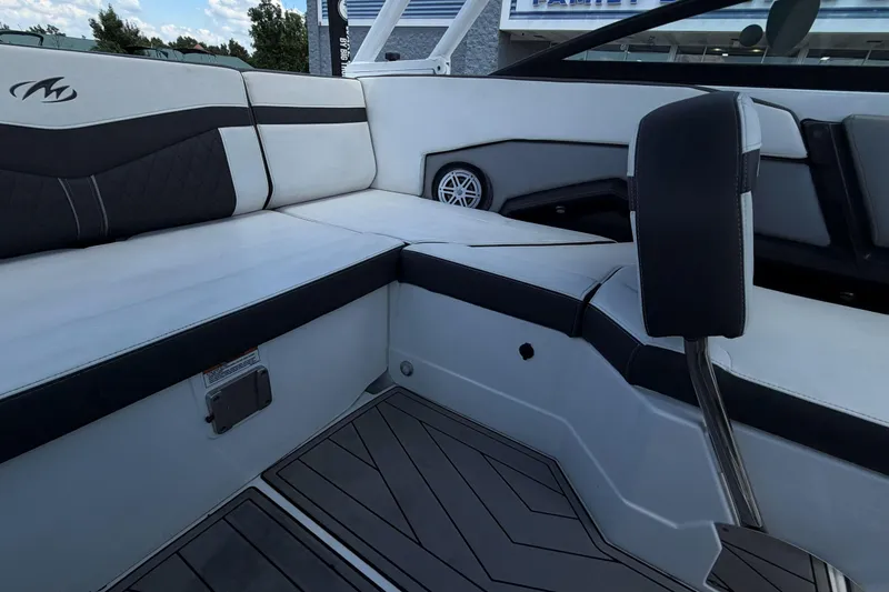 Slide: The Image of Interior of 2023 Monterey 238SS Super Sport boat with sleek seating and modern design. - 24