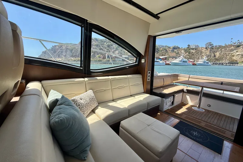Slide: The Image of Luxurious interior of 2016 Sea Ray Sundancer 400 yacht with scenic harbor view. - 11