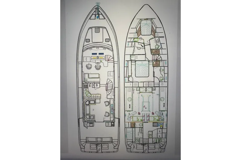 Slide: The Image of Floor plan of a 2005 Offshore Yachts 66 Pilot House, showcasing detailed interior layout. - 70