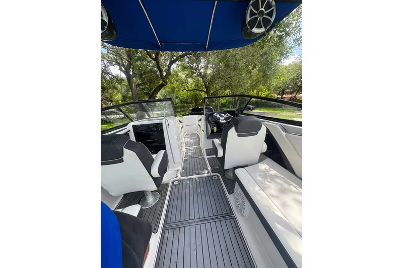 Slide: The Image of Interior view of 2015 Yamaha Boats AR240, featuring sleek seating and modern design. - 26