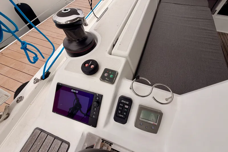 Slide: The Image of Control panel of a 2017 Beneteau Oceanis 41.1 sailboat with navigation equipment. - 38
