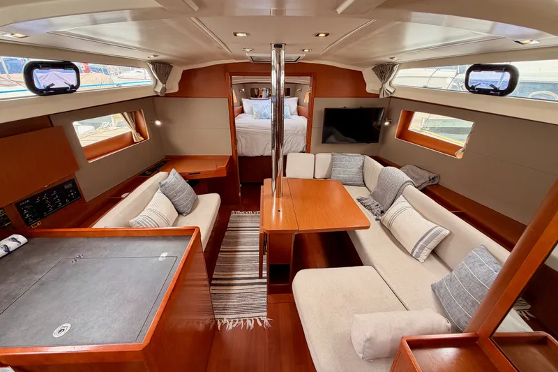 Slide: The Image of Luxurious interior of 2017 Beneteau Oceanis 41.1 yacht with cozy seating and elegant design. - 84