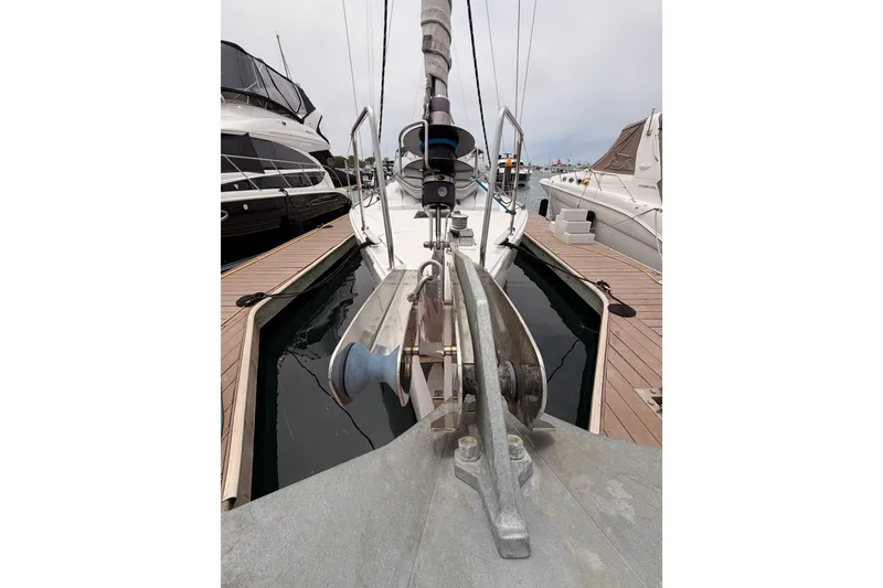 Slide: The Image of 2017 Beneteau Oceanis 41.1 sailboat docked at marina, viewed from bow. - 5