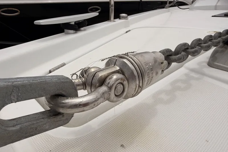 Slide: The Image of Anchor chain detail on 2017 Beneteau Oceanis 41.1 sailboat deck. - 7