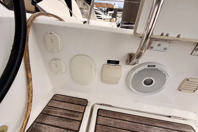 Slide: The Image of Beneteau Oceanis 41.1 cockpit details with speaker and wooden flooring, 2017 model. - 44