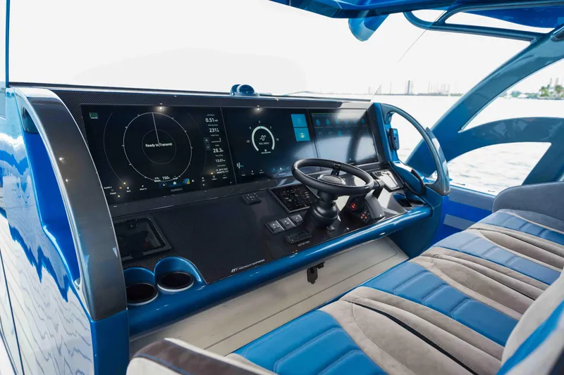 Slide: The Image of Cockpit of 2026 Midnight Express 52 Vitesse yacht with advanced navigation system. - 28