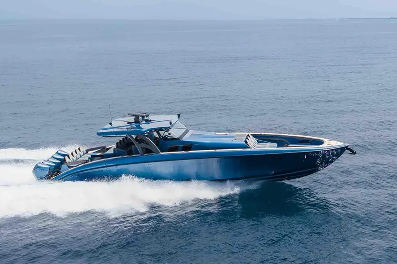 Slide: The Image of 2026 Midnight Express 52 Vitesse yacht cruising on open water. - 2