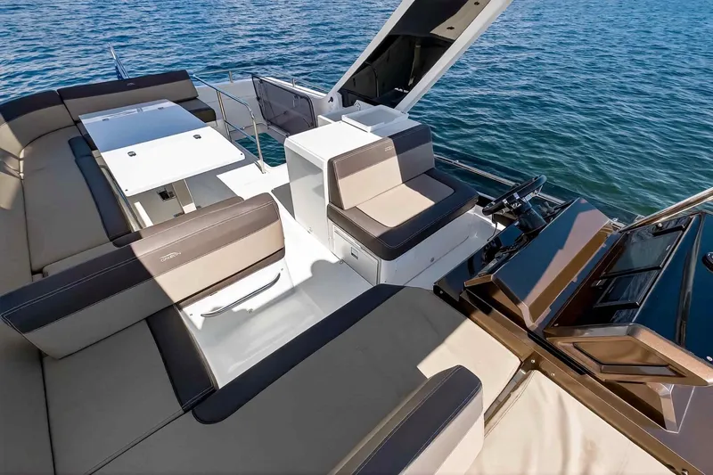 Slide: The Image of Luxurious 2021 Galeon 500 Fly yacht interior with spacious seating and sleek design. - 38