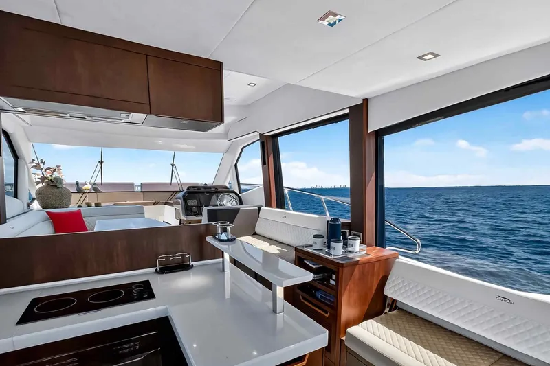 Slide: The Image of Luxurious interior of 2021 Galeon 500 Fly yacht with ocean view. - 52