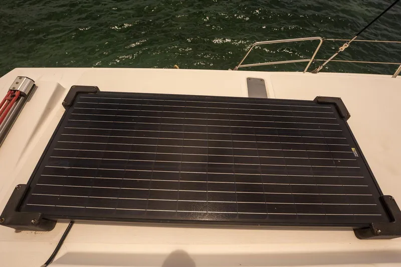 Slide: The Image of Solar panel on a 2020 Bali 4.1 yacht deck, overlooking the ocean. - 38
