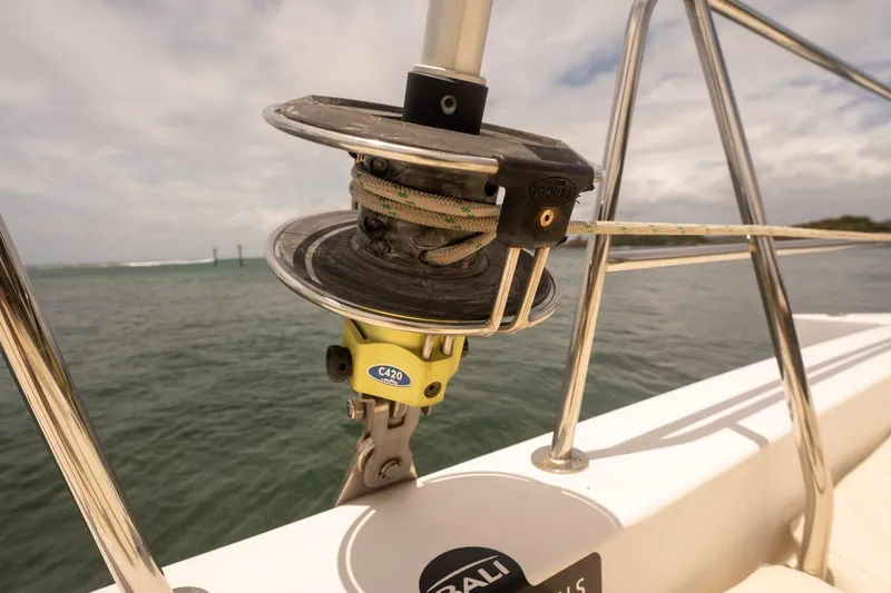Slide: The Image of Close-up of a Bali 4.1 sailboat's rigging system, featuring a ProFurl C420, 2020 model. - 33