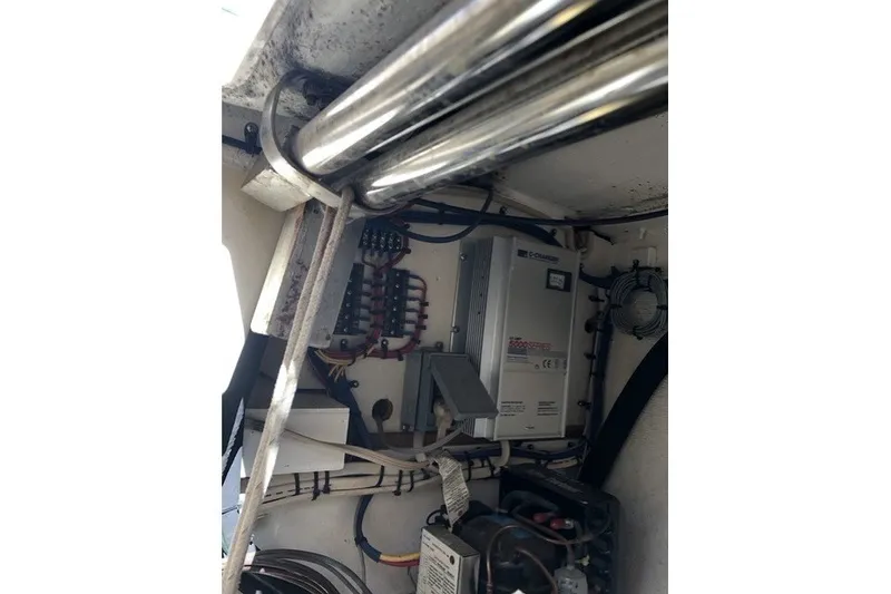 Slide: The Image of Electrical components inside a 2000 Island Packet 320 boat. - 97