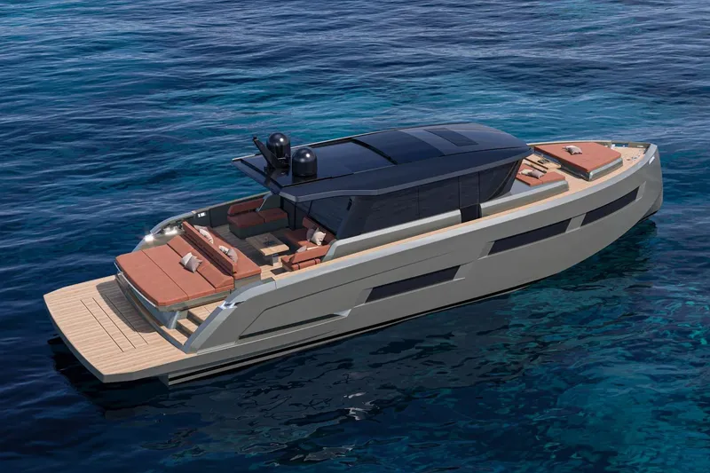 Slide: The Image of Luxury 2027 Pardo Yachts GT65 cruising on clear blue waters. - 2