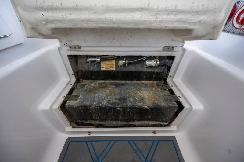 Slide: The Image of Open compartment of a 2022 Blackwater 36 Sport boat, showing internal components. - 31