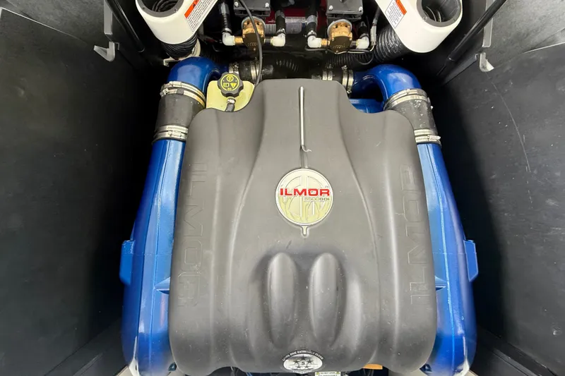Slide: The Image of Engine compartment of a 2017 MasterCraft X23 boat featuring an Ilmor engine. - 39